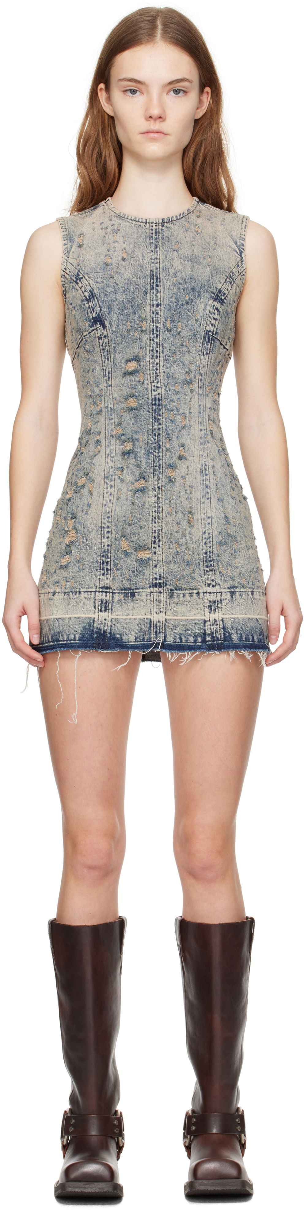 Klä GUESS Guess Distressed Denim Minidress Blå | W4BK77D5AC4, 0