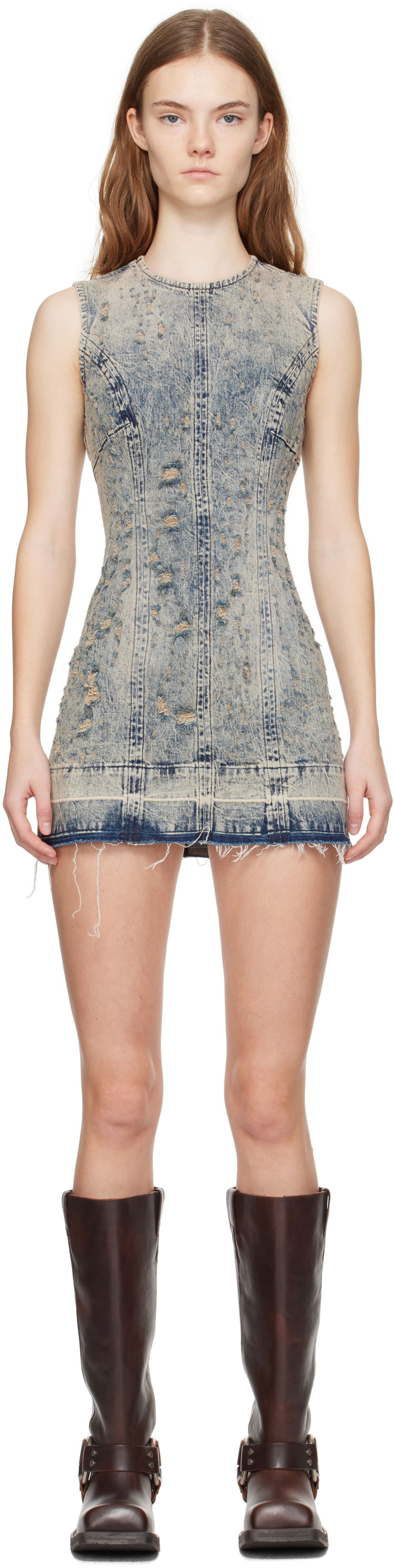 Klä GUESS Guess Distressed Denim Minidress Blå | W4BK77D5AC4
