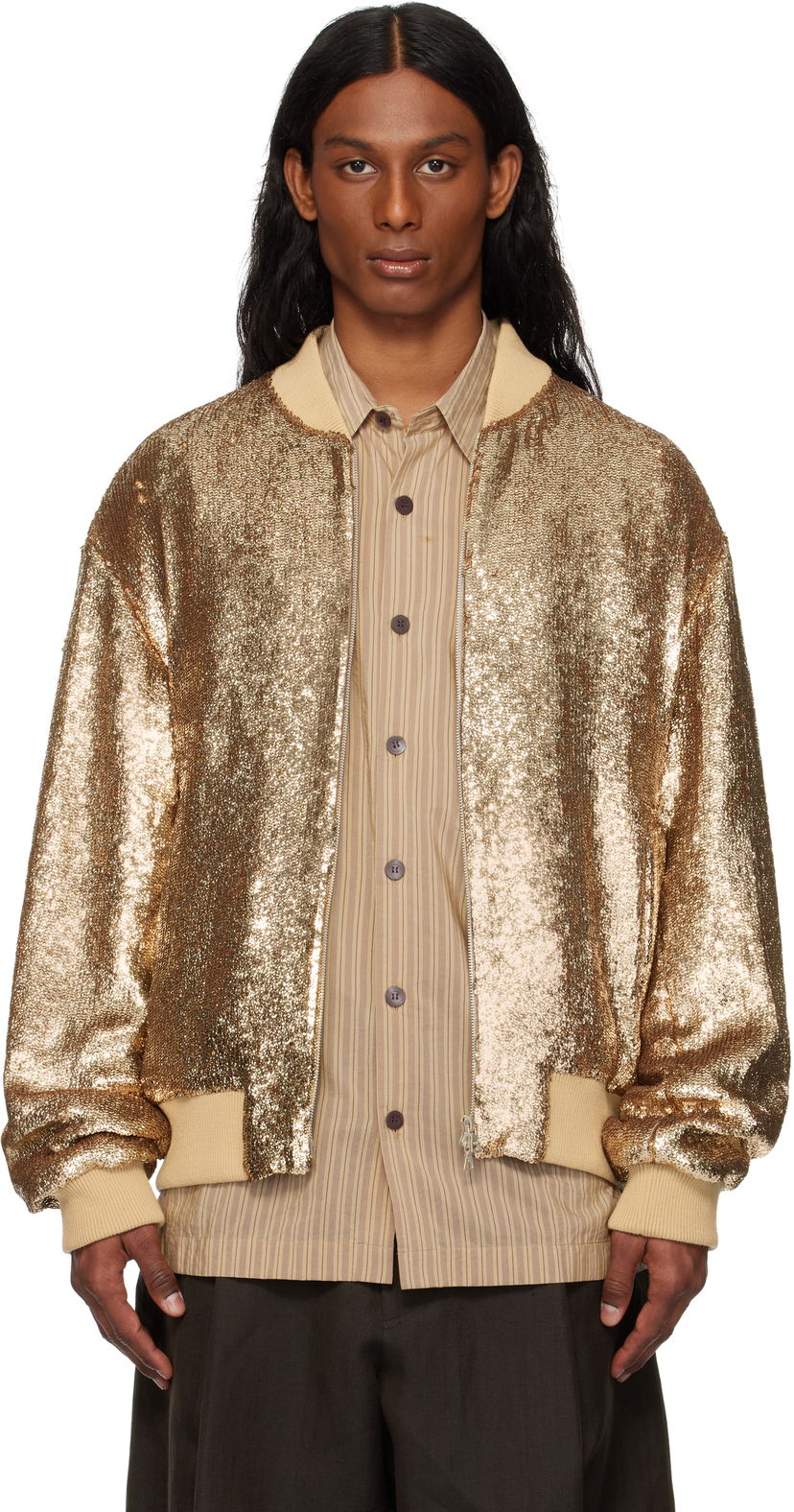 Bomberjacka Dries Van Noten Dries Van Noten Sequinned Bomber Jacket Metallisk | 251-080546-1481