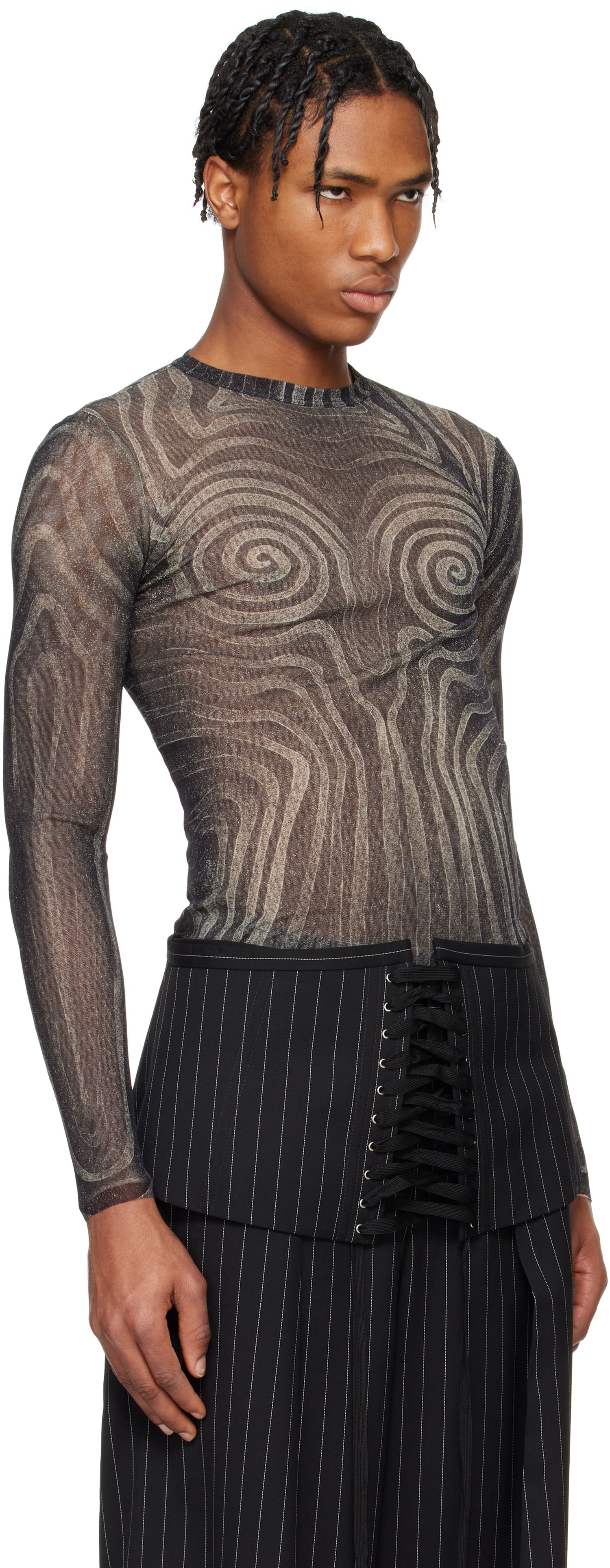 Sweater Jean Paul Gaultier Jean Paul Gaultier 'The Spirale' Sheer Long Sleeve T-Shirt Svart | 25/34-F-TO270-T587-000203, 1