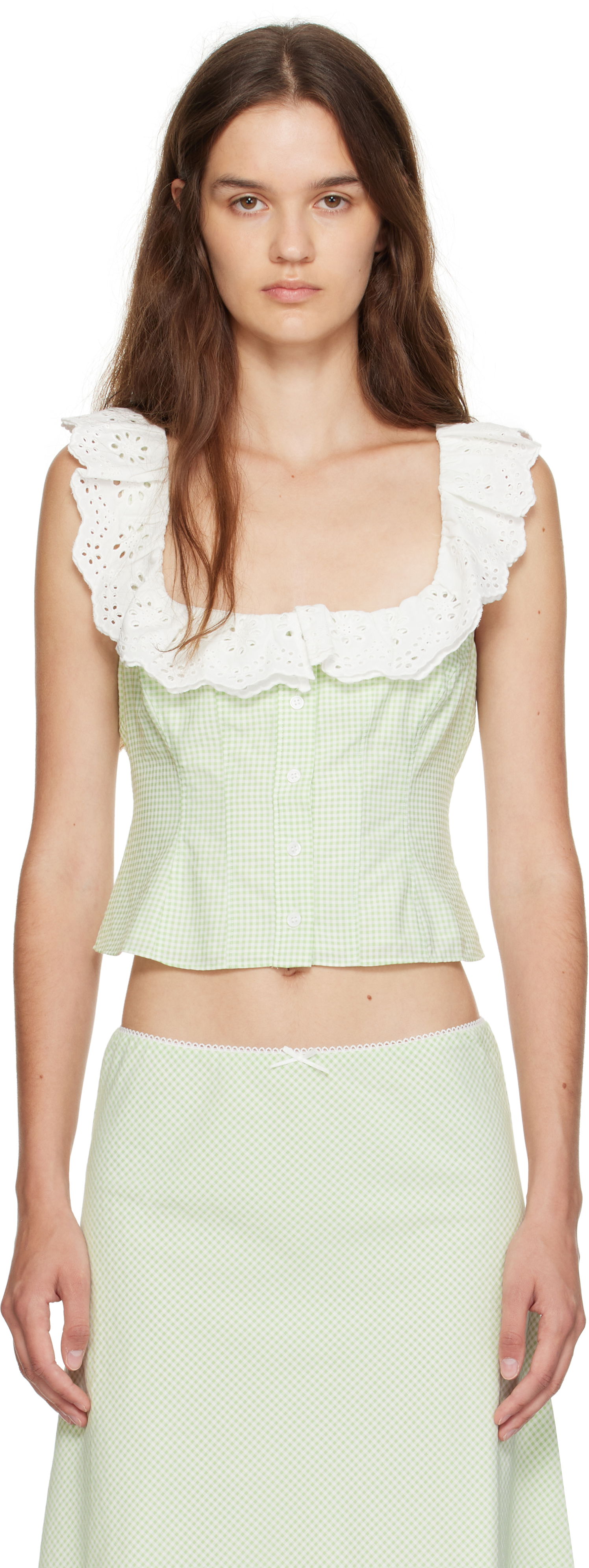 Crop top GUIZIO Guizio Paloma Gingham Lace Top Grön | P25155W152, 0