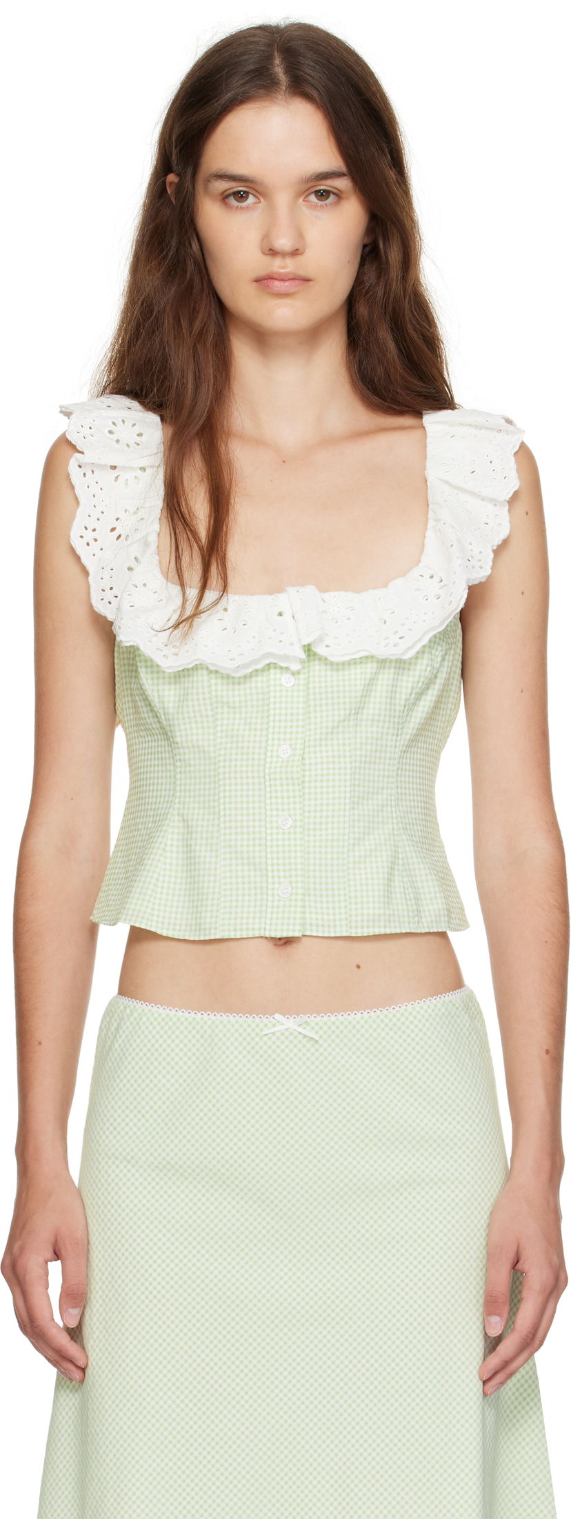 Crop top GUIZIO Guizio Paloma Gingham Lace Top Grön | P25155W152