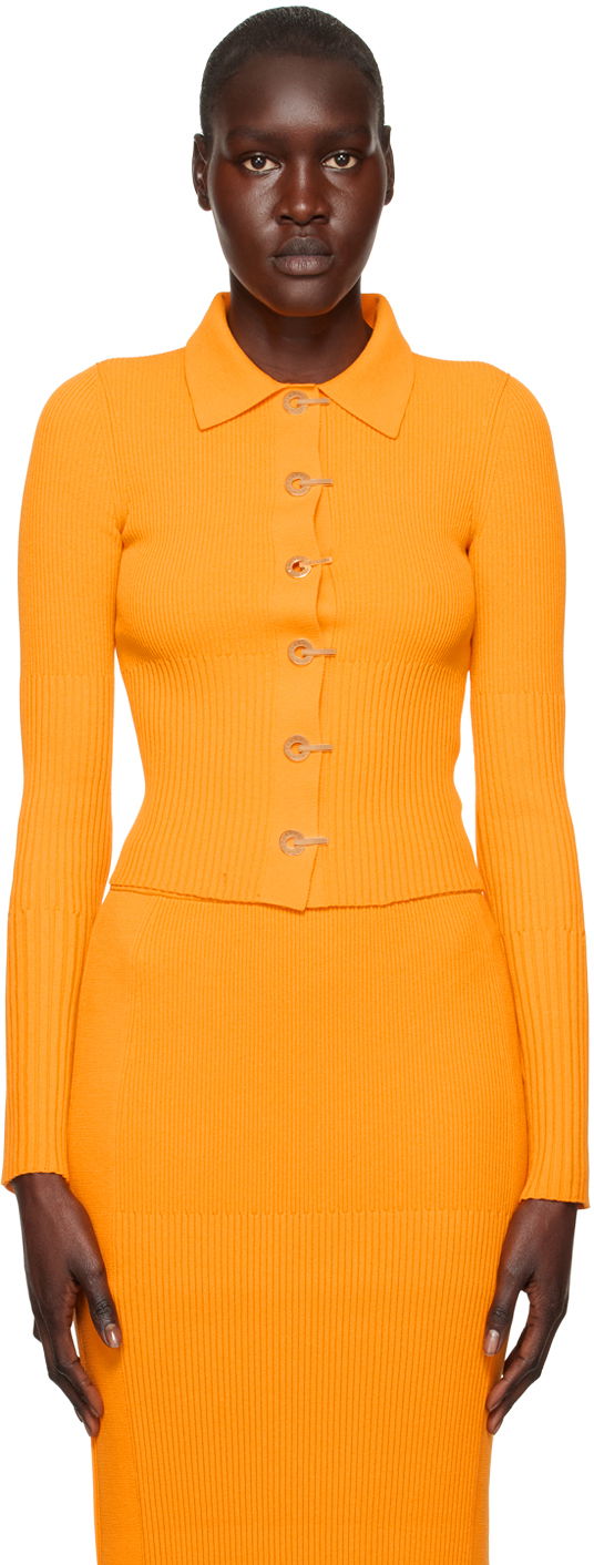 Sweater Dion Lee Gradient Rib Long Sleeve Cardigan Orange | A7663R23