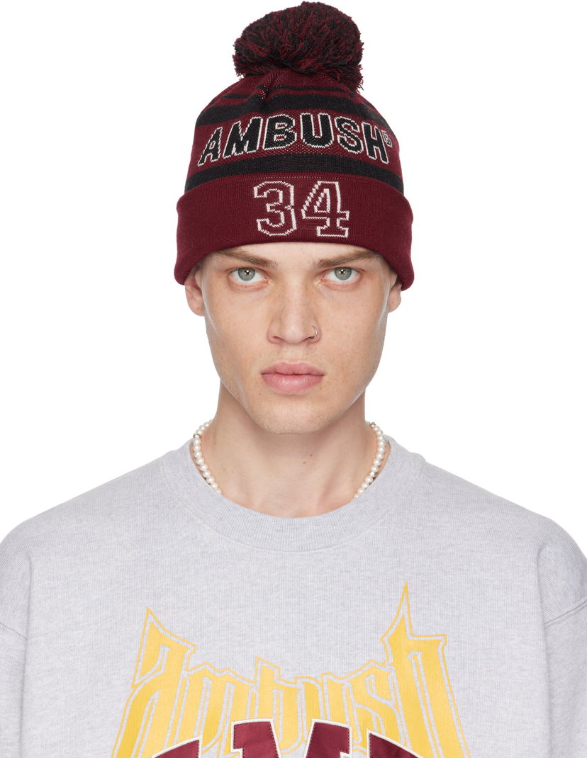 Mössa Ambush Stadium Logo-Embroidered Beanie Röd | BMLC003F24KNI0012810