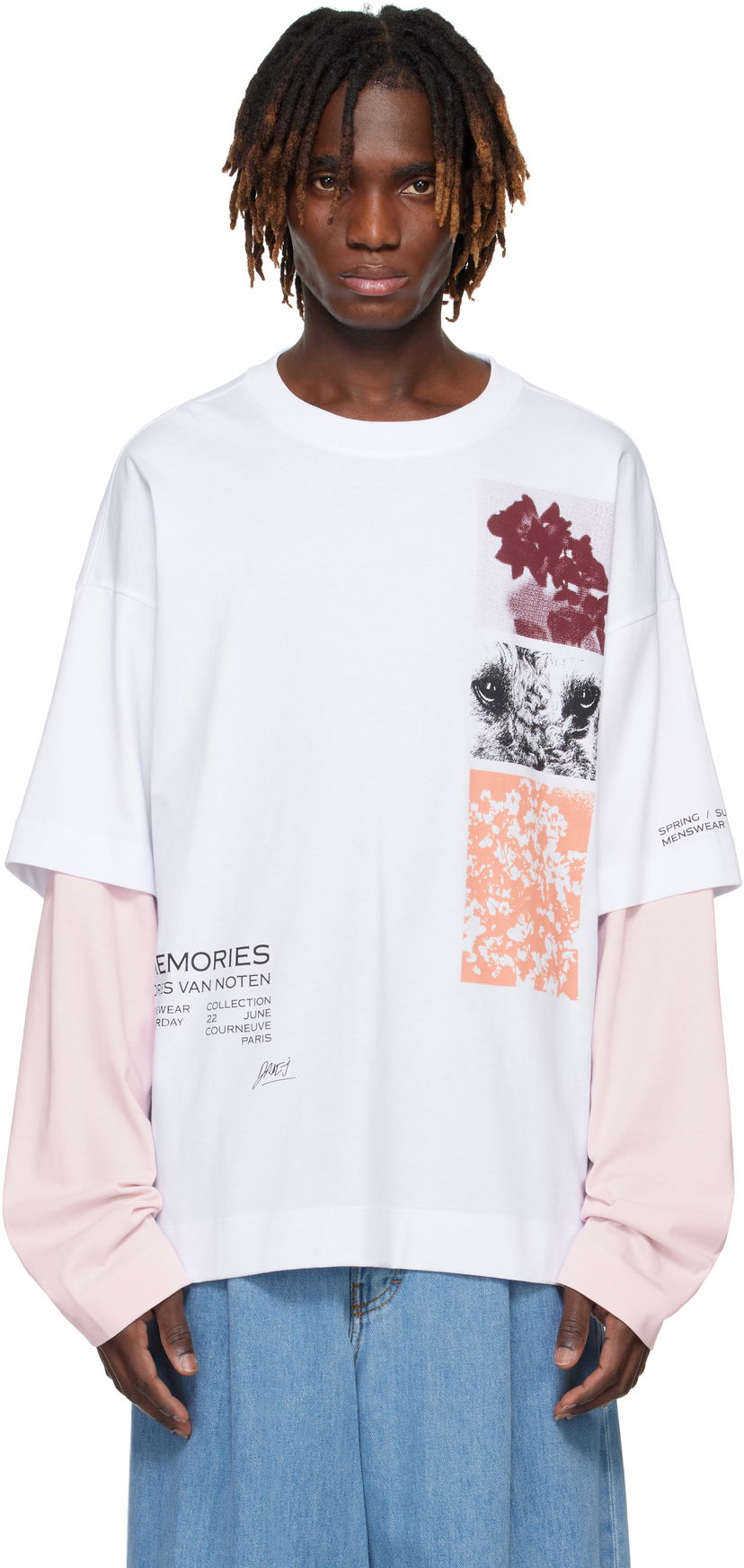 T-shirt Dries Van Noten Dries Van Noten Long Sleeve Show T-Shirt Vit | 251-021119-1603