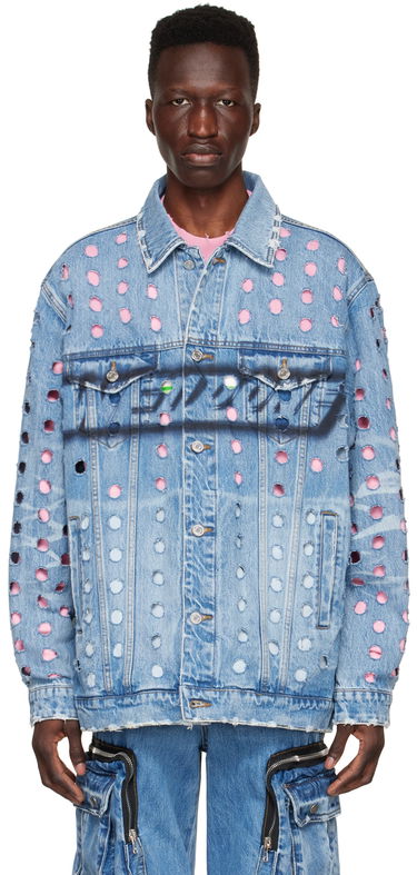 Jacka We11done We11done Logo Distressed Denim Jacket Blå | WD-DJ1-22-355-U-BL, 0