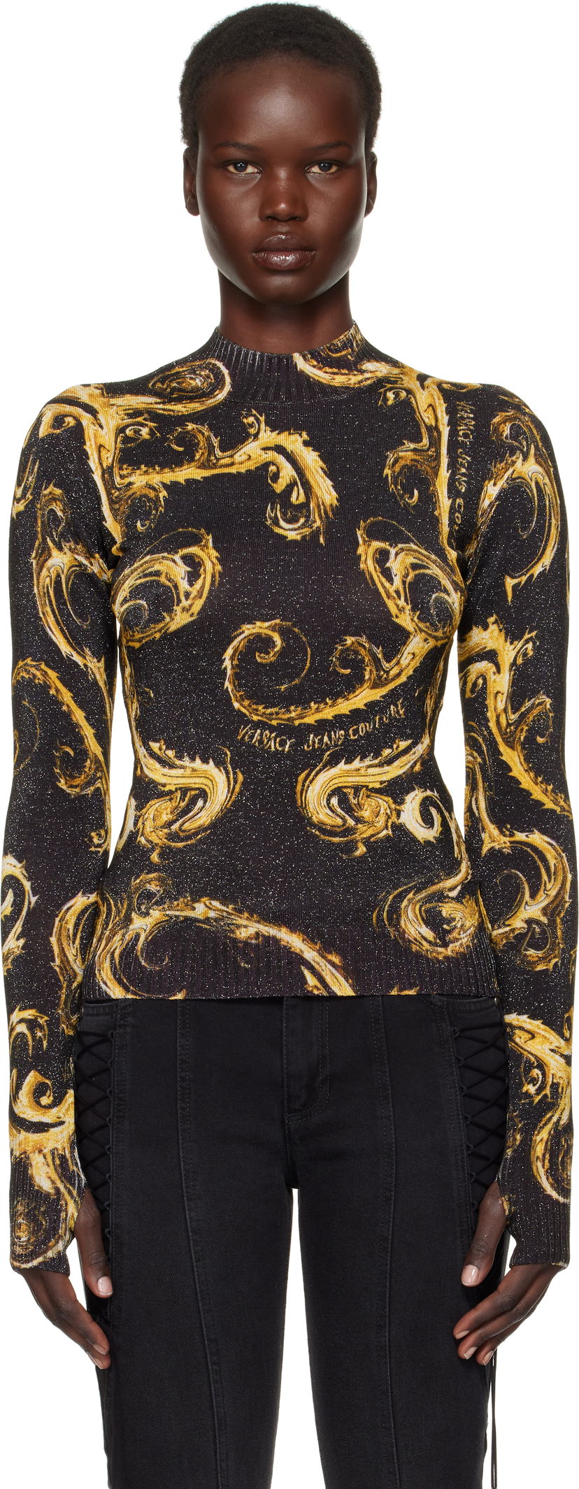 Sweater Versace Black & Gold Knit Lurex Sweater Svart | E77HAFM24_ECMN80