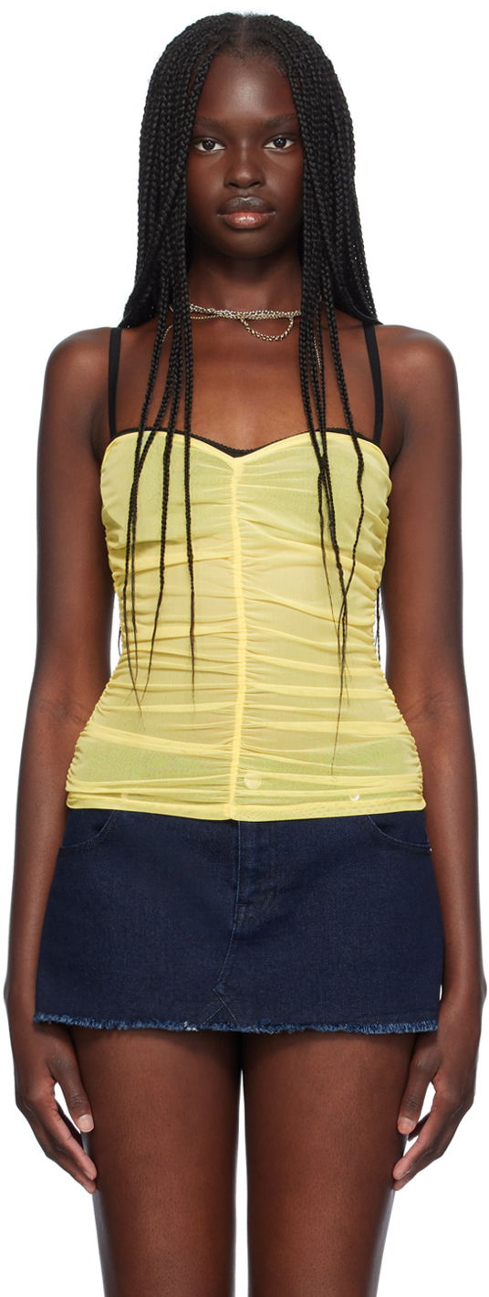 Linne Miaou Miaou Renzo Ruched Mesh Tube Top Gul | 7064PM1CRL