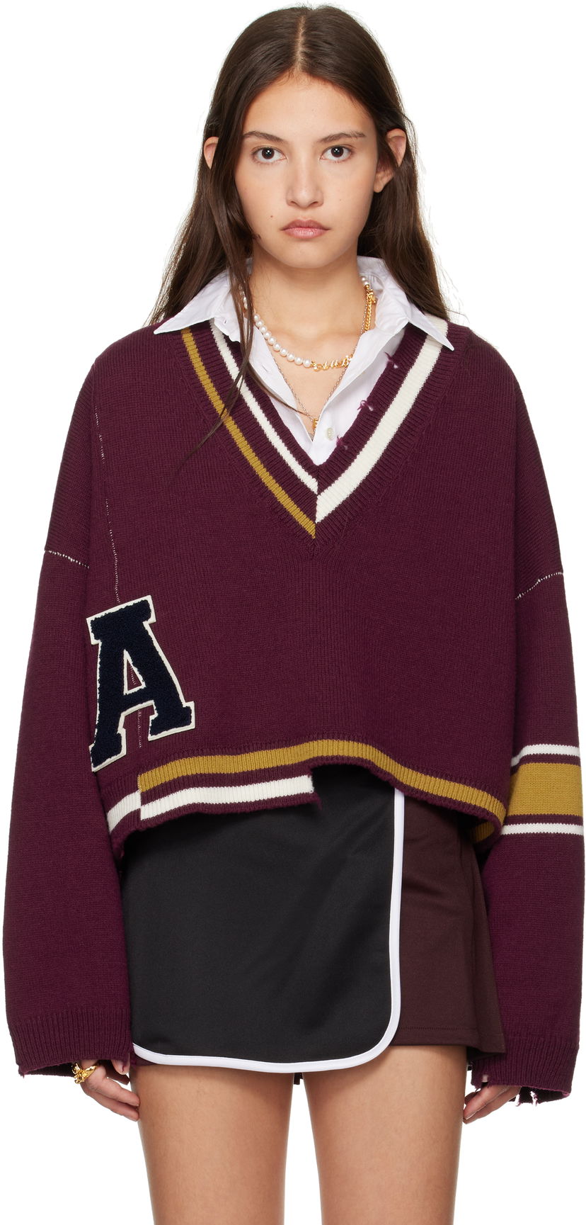 Sweater Ambush Damaged Rib V-Neck Sweater Purpur | BWHD002F24KNI0012846