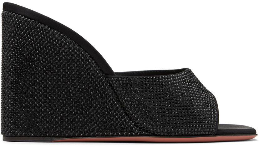 Tillbehör Amina Muaddi Amina Muaddi Lupita Crystal Wedge Heeled Sandals Svart | LUPITA CRYSTAL WEDGE WEDGE SATIN