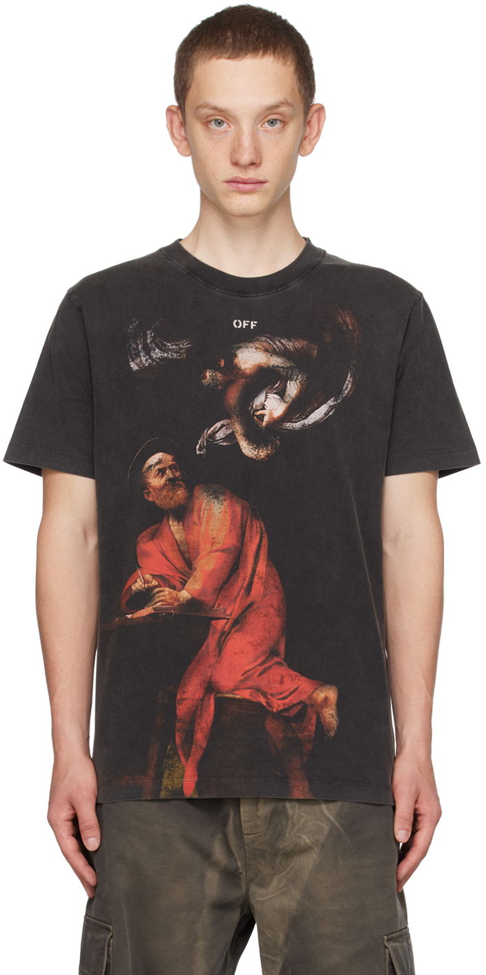 T-shirt Off-White Black Printed T-Shirt Svart | OMAA027F23JER0041084