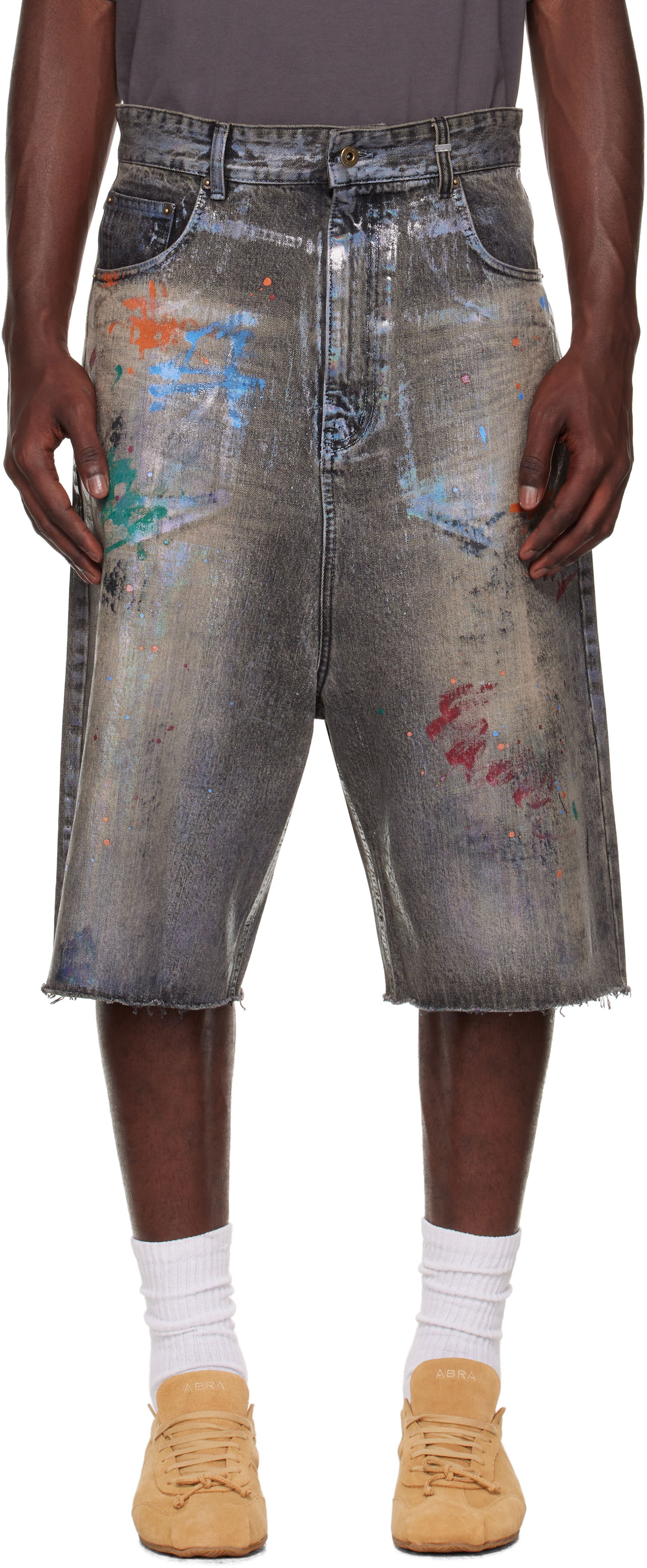 Shorts We11done We11done Painted Denim Shorts Grå | WD-DP2-25-332-M-BK, 0