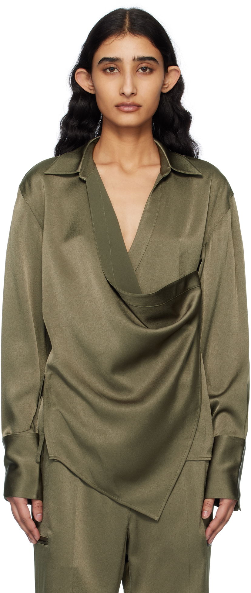 Skjorta Helmut Lang Helmut Lang Relaxed Wrap Satin Blouse Grön | O09HW501