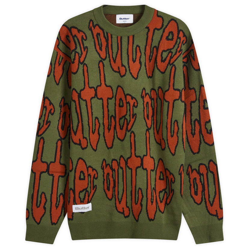 Sweater Butter Goods Green Knit Jumper with Graphic Print Grön | BGQ4240083-FAT