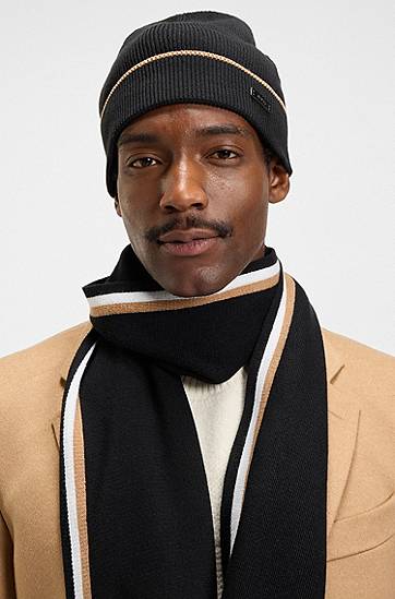 Mössa BOSS Hat and scarf gift set with stripe details Svart | 50551072, 1