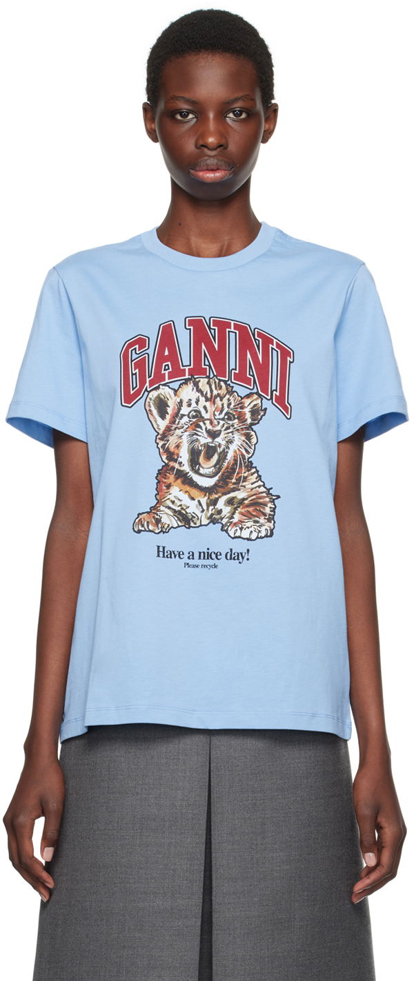 T-shirt GANNI Tiger Print T-Shirt Blå | T4007