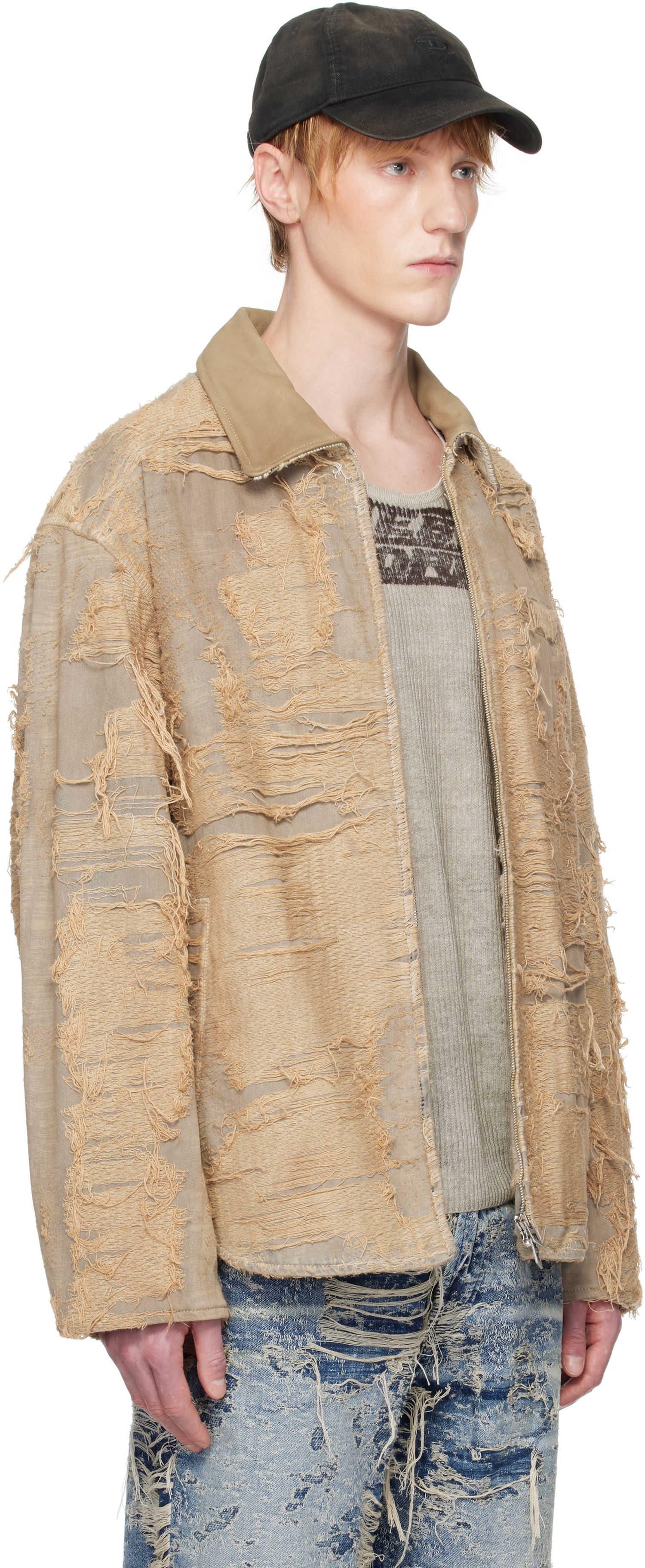 Jacka Diesel Diesel D-Ivar-Fsg Distressed Denim Jacket Beige | A18111-007AZ-33S, 1