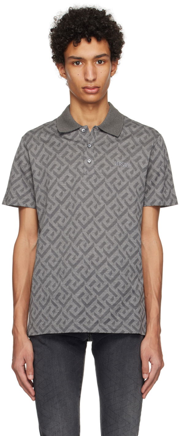 Polotröja Versace Versace Greca Polo Grå | 1008500 1A06078