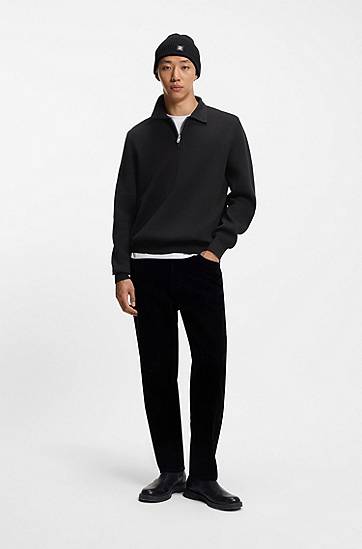 Sweater BOSS Zip-neck knit polo in interlock cotton Svart | 50546871, 1