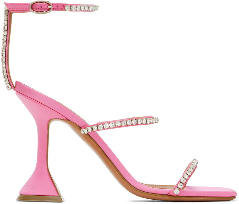 Skovård Amina Muaddi Amina Muaddi Gilda Crystal-Embellished Heeled Sandals Rosa | GILDA SANDAL CL SATIN