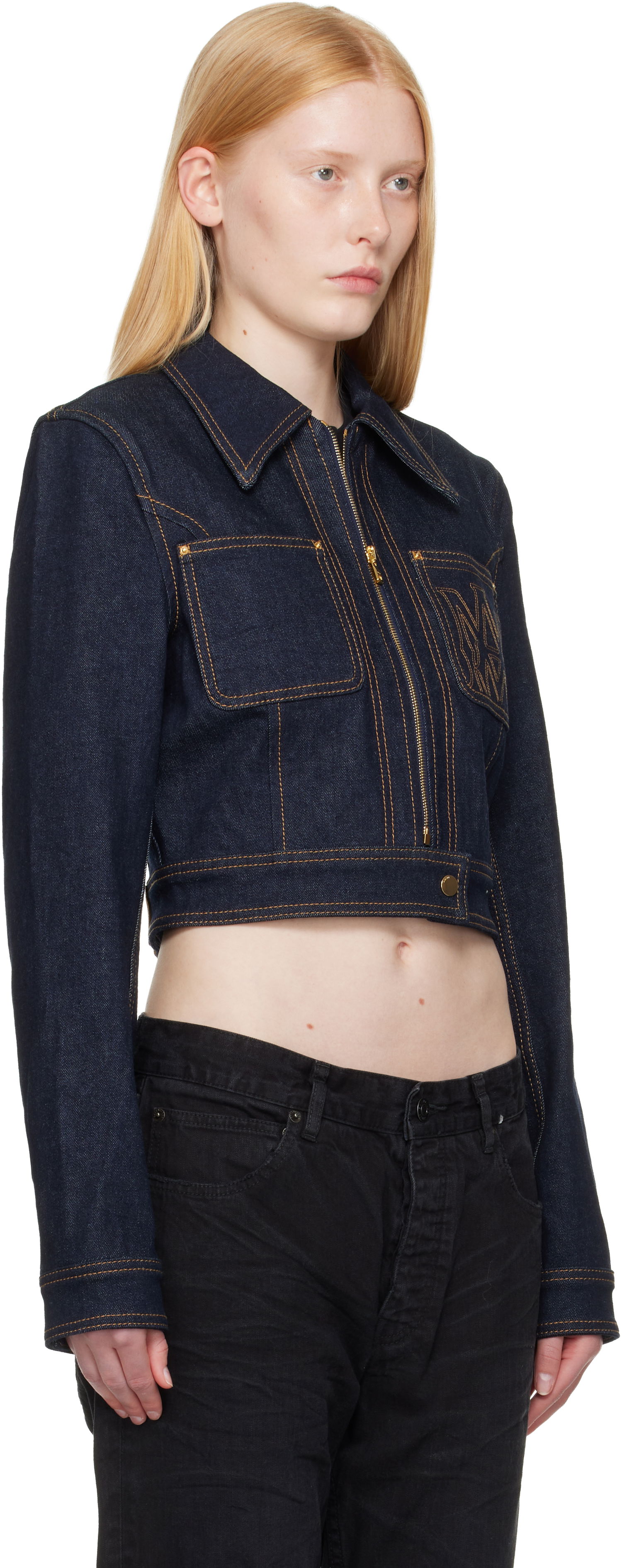 Jacka AMIRI AMIRI Zip Up Cropped Denim Jacket Blå | AWDNWJ1007, 1