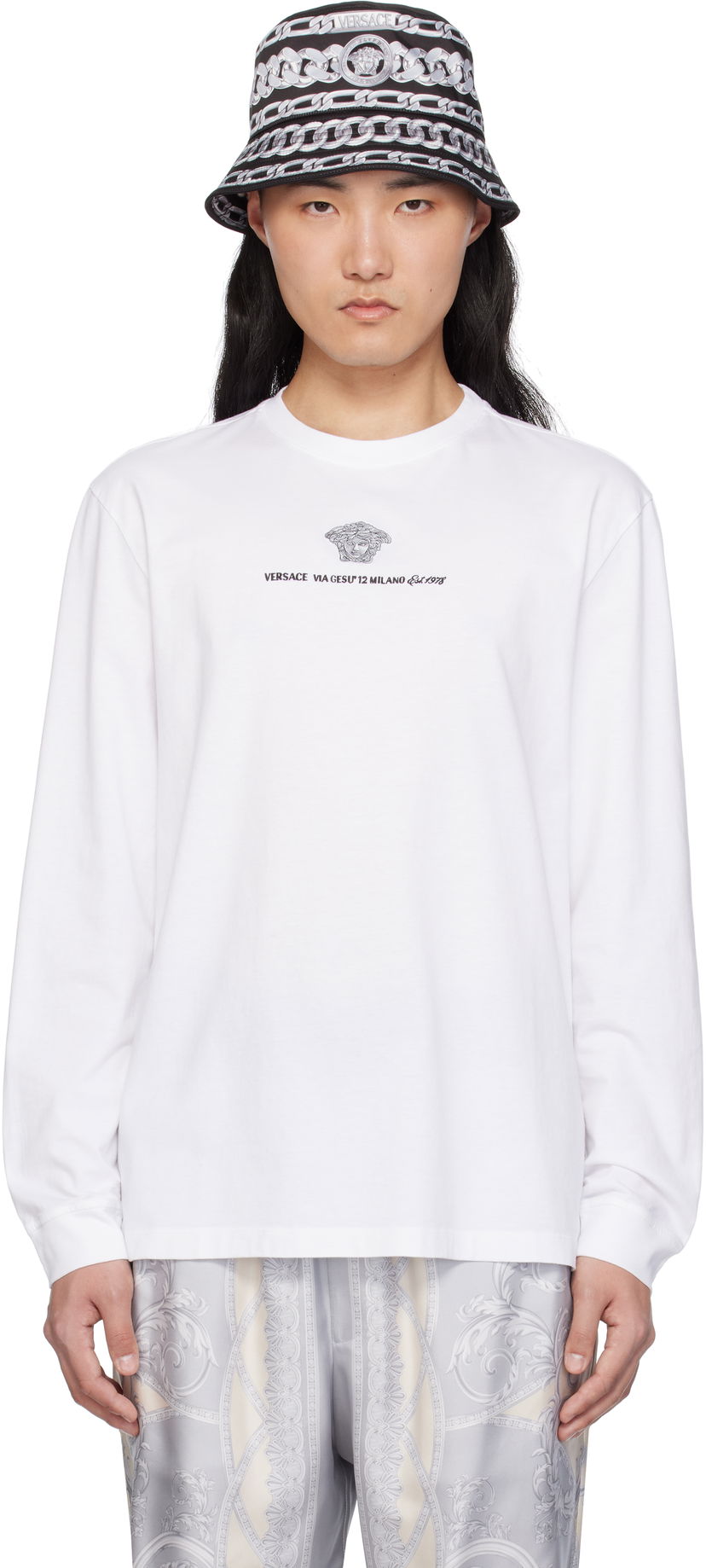 T-shirt Versace Versace Medusa Embroidered Long Sleeve T-Shirt Vit | 1013947_1A11054