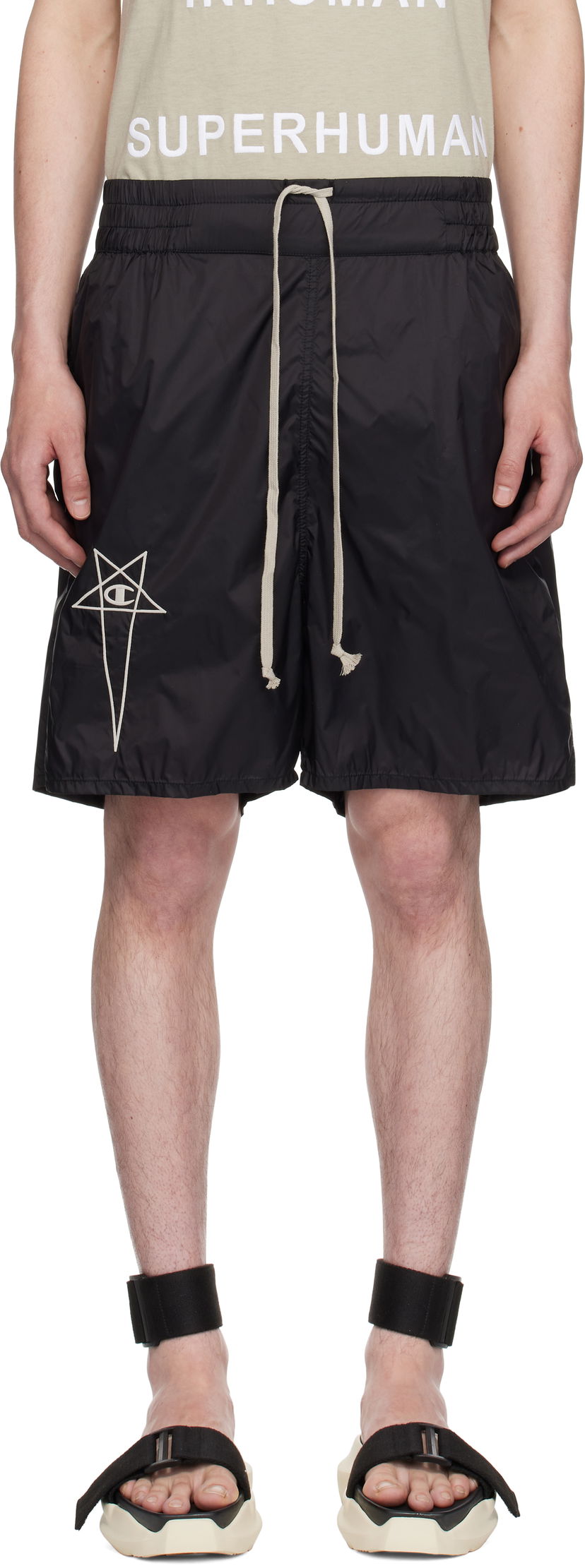 Shorts Rick Owens Rick Owens Champion Edition Taffeta Shorts Svart | CM01E1681 CHNY NYLON