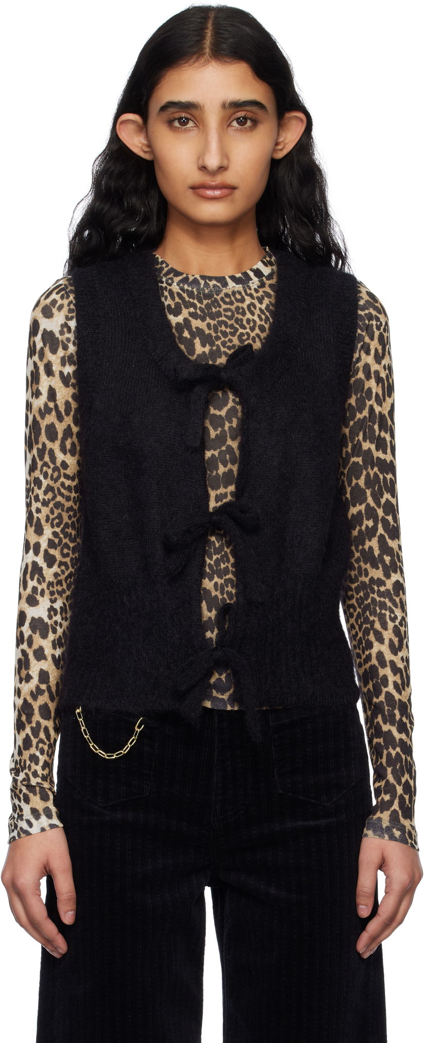 Sweater GANNI Ganni Tie-Front Knit Vest Svart | K2514