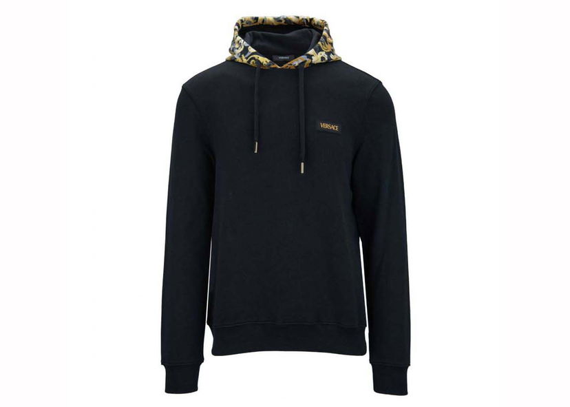 Sweatshirt Versace Printed Hood Sweatshirt Black/Yellow Svart | 1015093 1A10596 5B000