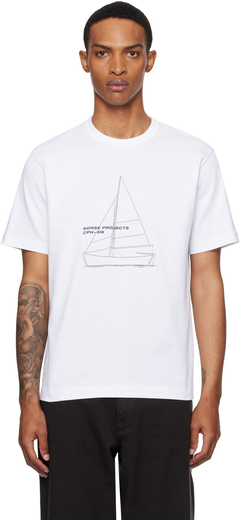 T-shirt NORSE PROJECTS Norse Projects Holger Organic Boat Print T-Shirt Vit | N01-0677