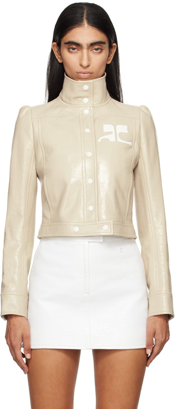Jacka Courrèges Reedition Cropped Faux Leather Jacket Beige | PERCBL005VY0014, 0