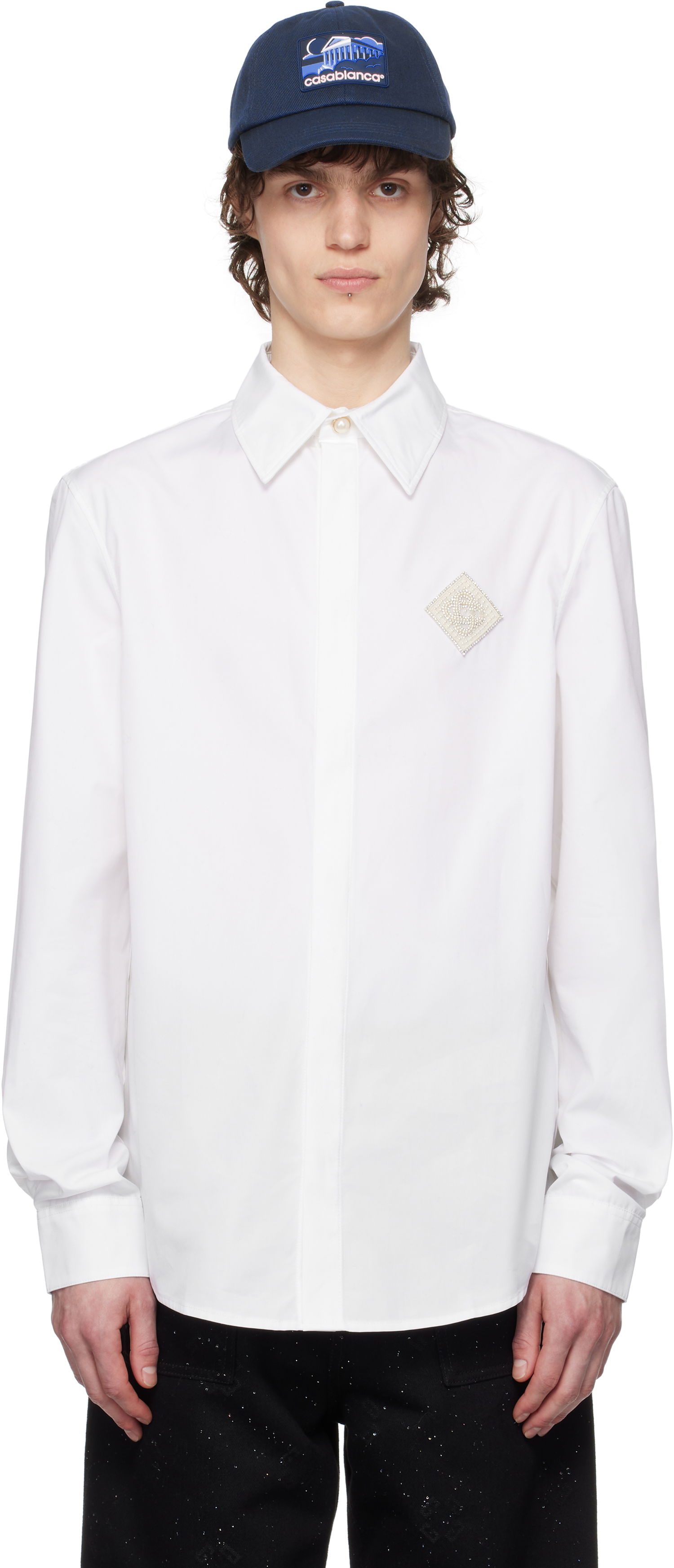 Skjorta Casablanca Casablanca Pearl Diamond Patch Cotton Shirt Vit | MPS25-SH-139-01, 0
