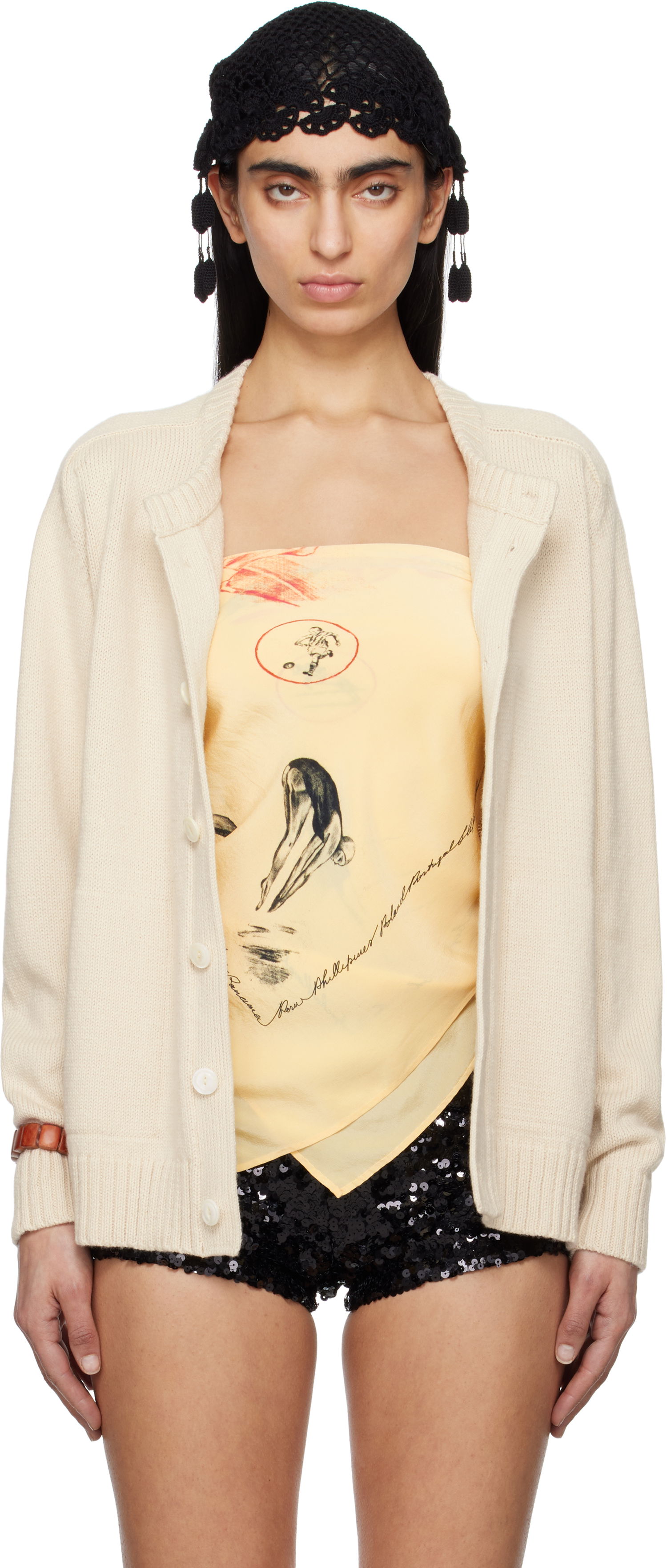 Sweater Bode Bode Meringue Knit Cardigan Beige | MRS25KT006, 0