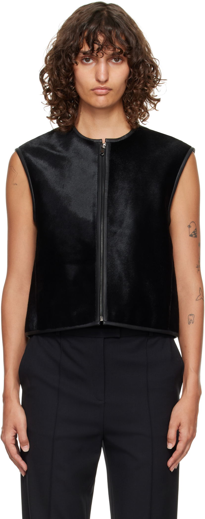Väst Loulou de Saison Loulou de Saison Ampas Pony-Effect Leather Vest Svart | AMPAS