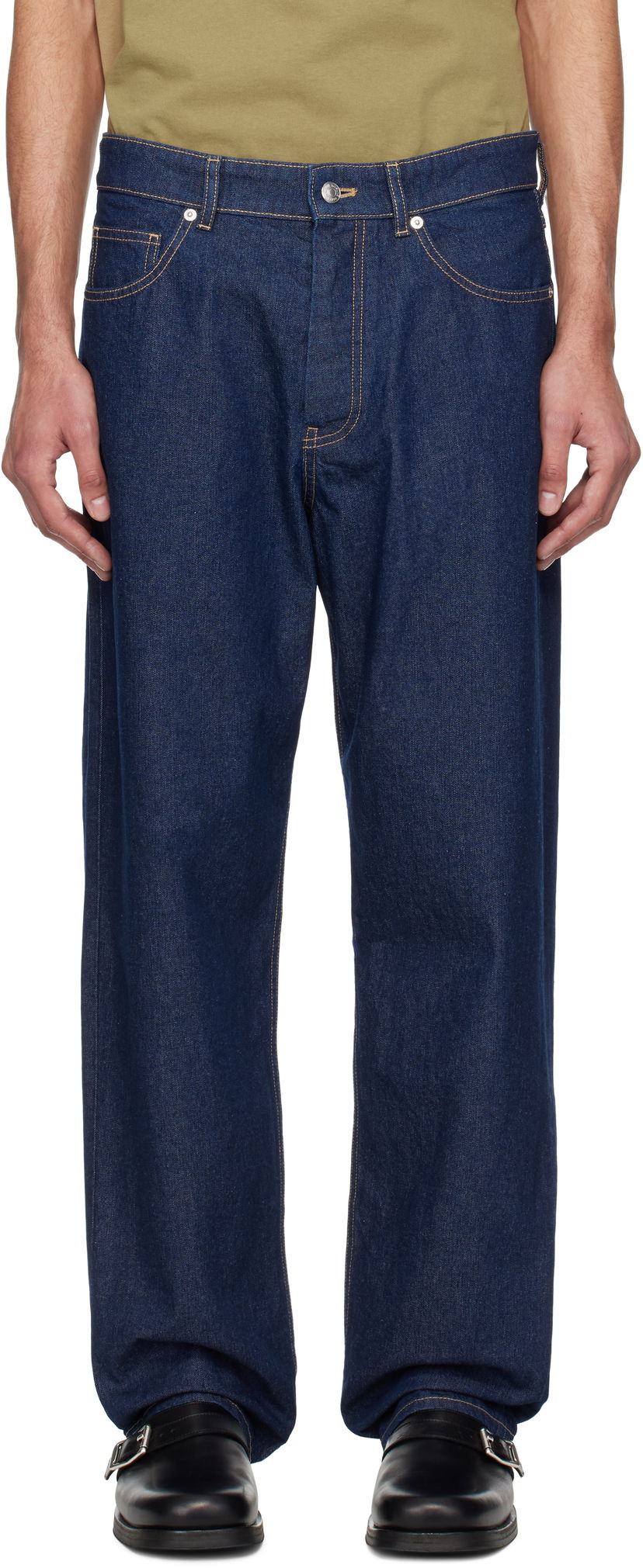 Jeans MAISON KITSUNÉ Maison Kitsuné Straight Denim Jeans Blå | OM01118WW0081