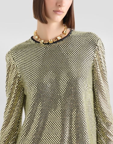 T-shirt Dolce & Gabbana Long-sleeved Crystal Mesh Top Grön | F7AK6ZFLSK3S0997, 3