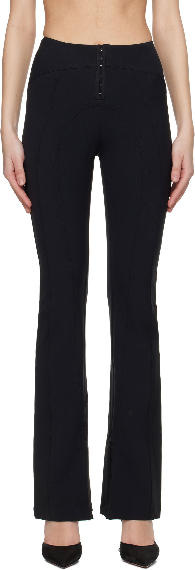 Byxor GUIZIO Guizio Aurora Hook-Front Flare Trousers Svart | F23207W015