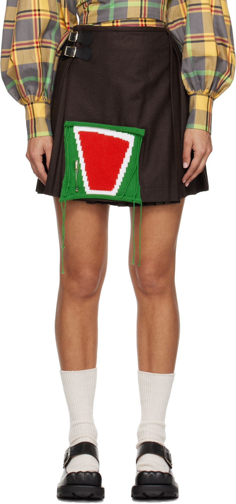 Kjol Charles Jeffrey Loverboy Kilt Miniskirt with Knit Detail Brun | 41050201