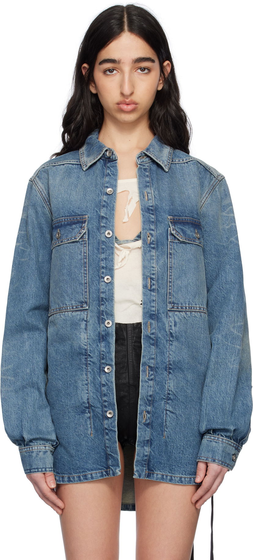 Skjorta Rick Owens Rick Owens DRKSHDW Hollywood Denim Overshirt Blå | DS01E3705 DWB