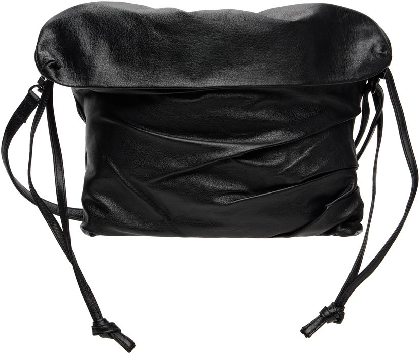 Axelväska Yohji Yamamoto YOHJI YAMAMOTO Drape Leather Shoulder Bag Svart | DP-I33-791