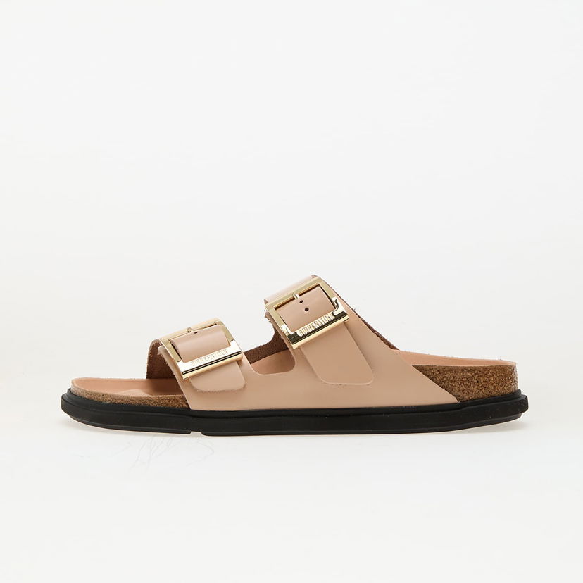 Sneakers och skor Birkenstock Birkenstock Arizona Droplet Buckle Leather Patent High-Shine Sandals Beige | 1029386