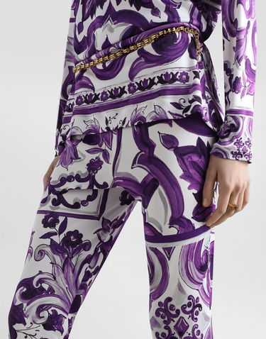 Byxor Dolce & Gabbana Dolce & Gabbana Majolica-Print Flared Viscose Trousers Purpur | FTDB6TFS8C0IP3TN, 3