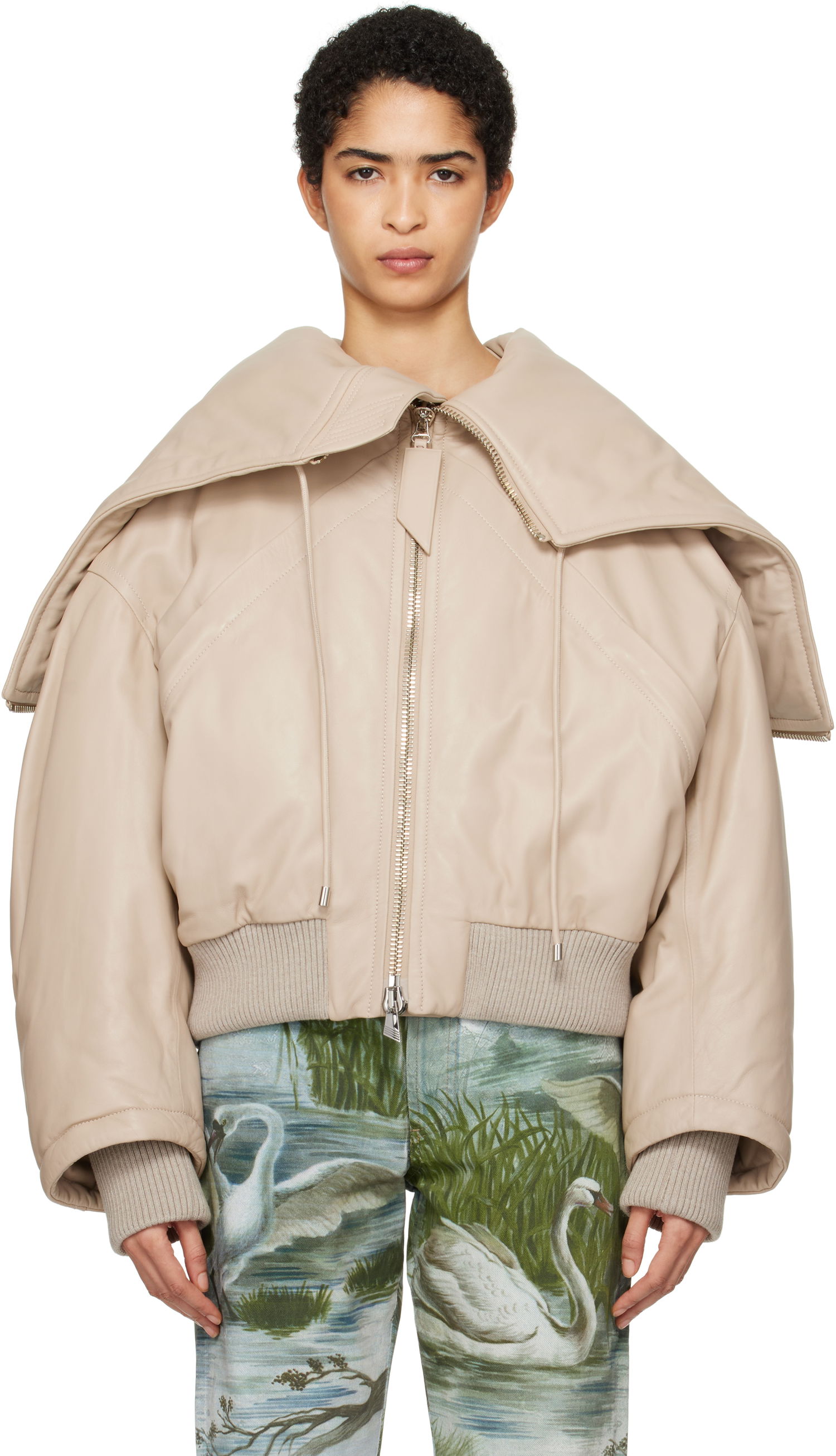 Bomberjacka The Attico The Attico Padded Leather Bomber Jacket Beige | 250WCB00062 LBT128AA, 0