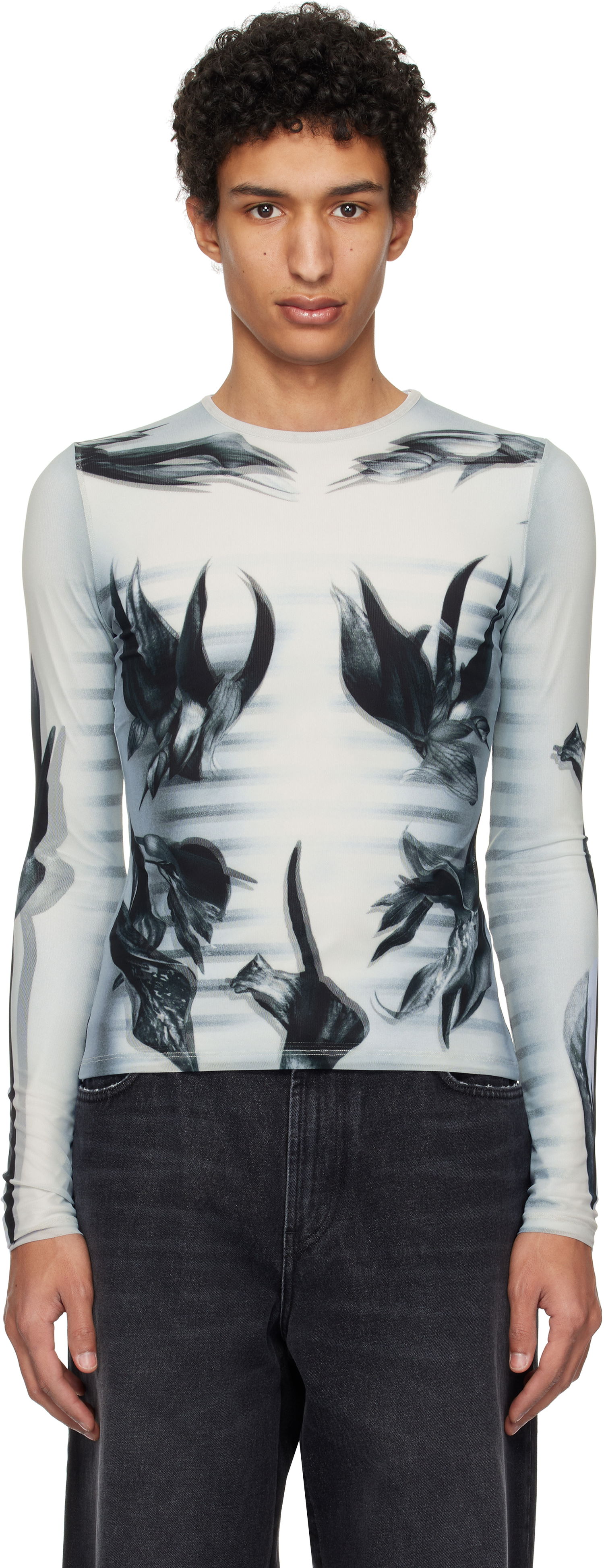 T-shirt Jean Paul Gaultier Jean Paul Gaultier Flower Body Morphing Long Sleeve T-Shirt Vit | 25/33-F-TO264-T581-010200, 0