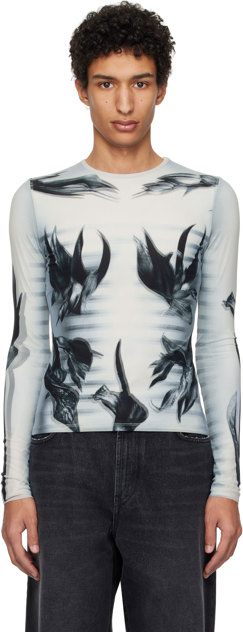 T-shirt Jean Paul Gaultier Jean Paul Gaultier Flower Body Morphing Long Sleeve T-Shirt Vit | 25/33-F-TO264-T581-010200