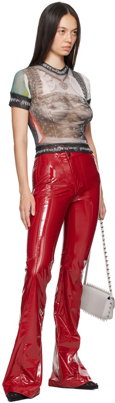 Byxor Ottolinger Ottolinger Simple Line Faux-Leather Flare Pants Röd | 1110107221, 3