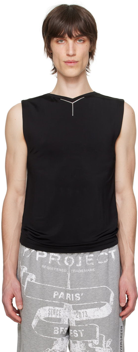 Linne Y/PROJECT Black V-Neck Tank Top Svart | 204TS007