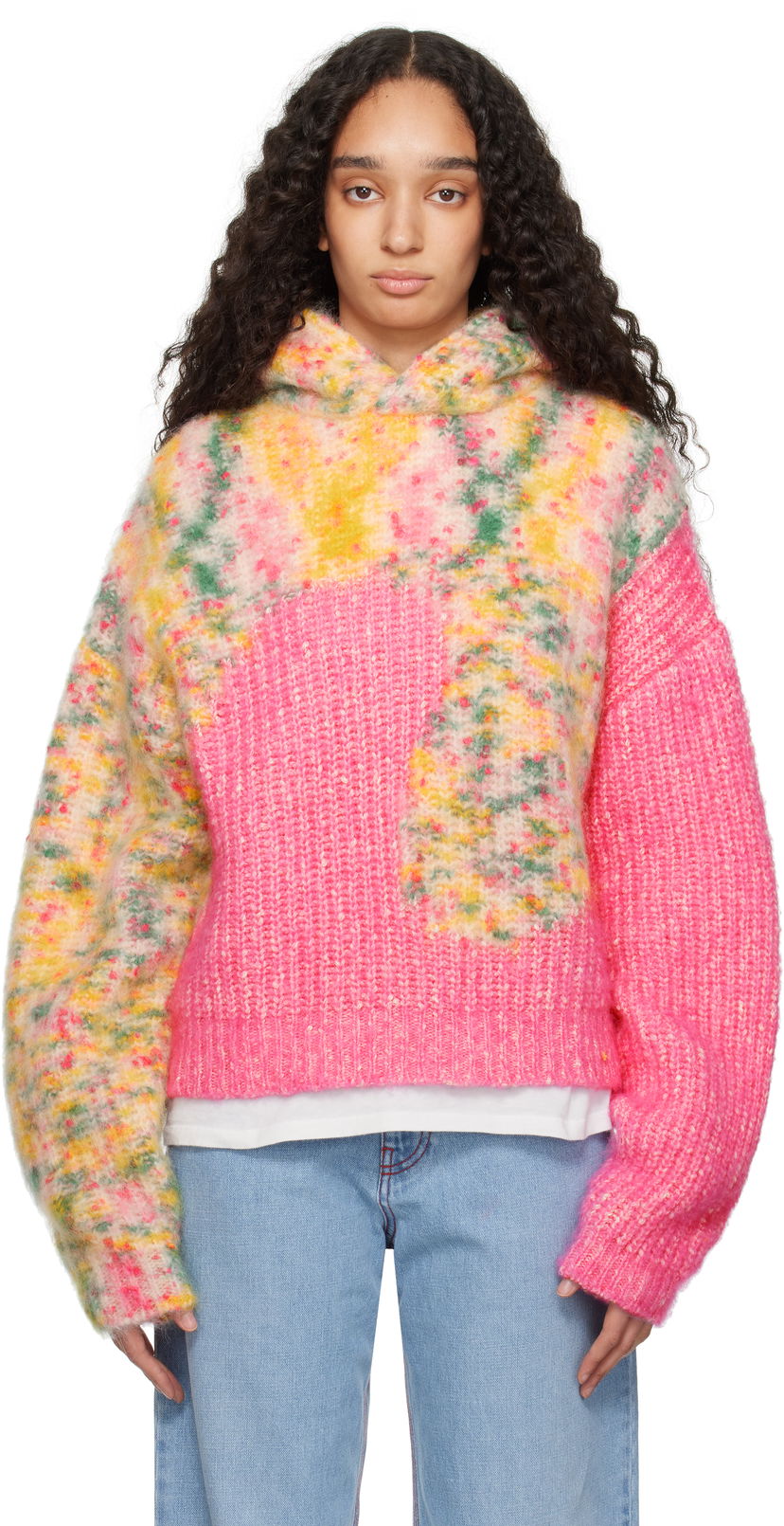 Sweater ERL ERL Bicolor Swirl Knit Hoodie Rosa | ERL10N008