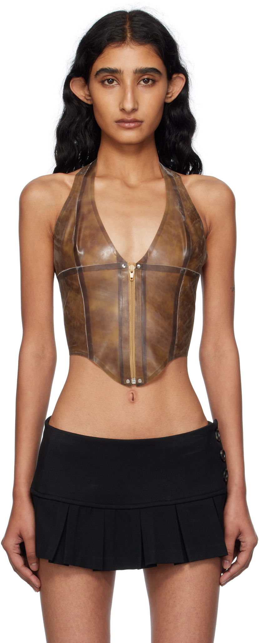 Linne Miaou Miaou Mara Latex Halter Top Brun | 7048LTXLEO