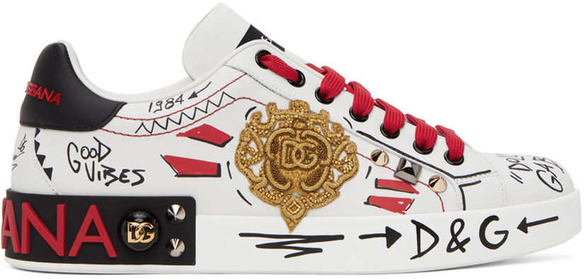Sneakers och skor Dolce & Gabbana White Portofino Embroidery & Studs Sneakers Flerfärgad | CS1772AH494
